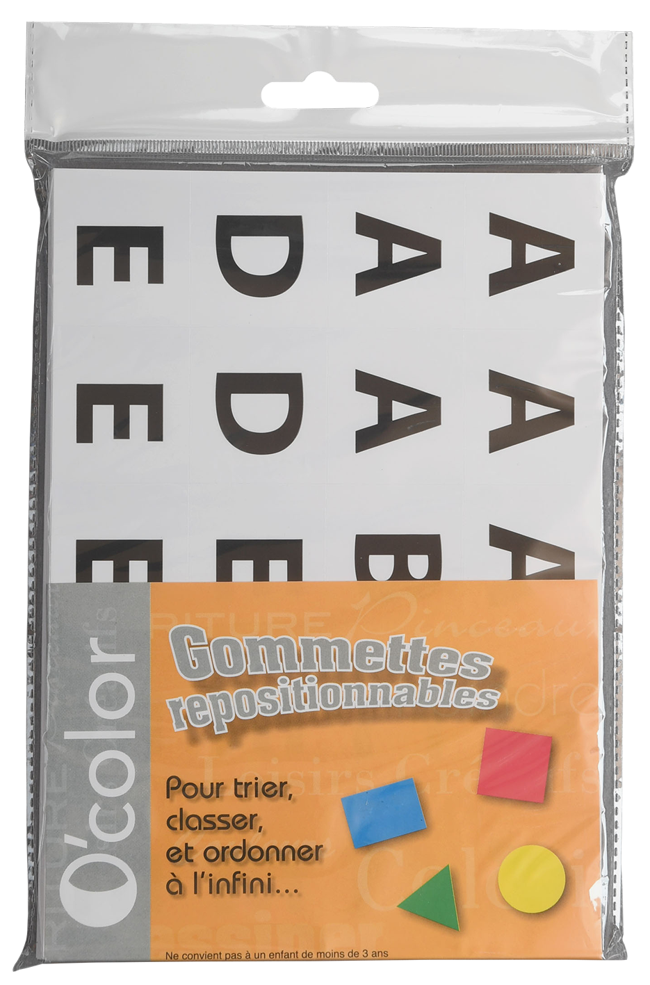 Sachet de 20 planches de gommette alphabet. 5 couleurs et 3 types  d'écriture. sur