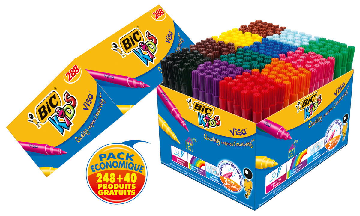 BIC KIDS Kid Couleur Feutres de Coloriage à Pointe Moyenne - Couleurs  Assorties, Classpack de 144