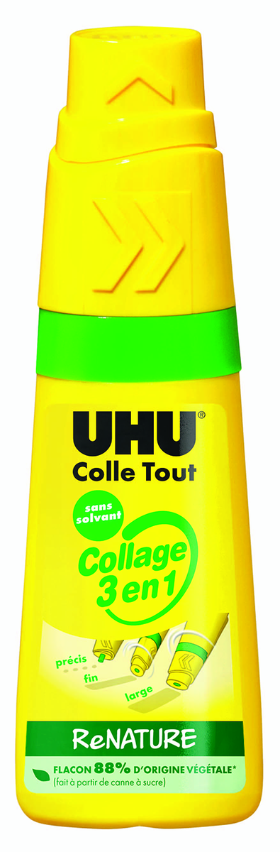 UHU Collage 3 en 1 ReNATURE- Colle liquide, sans solvant, recharge,  bouteille 810ml